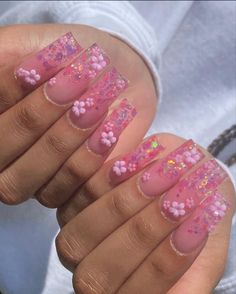 Chunky Nails Acrylic, Chunky Nails, Rainbow Nails With Rhinestones, Nail Ideas Gyaru, Long Gyaru Nails, Gyaru Nails Long, Pink Gyaru Nails, Nails Acrylic Gyaru, Chunky Glitter Nails