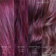 Maroon Hair Color, Purple Red Hair Color, Red Violet Hair Color, Redken Formulas, Red Purple Hair, Red Violet Hair, Violet Hair Colors, Wine Hair Color, Kenra Color