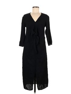 Zara Casual Dress Size: Medium Black Dresses - used. No Fabric Content, Wrap, Tie Neck, Midi/Calf Length, 3/4 Sleeve | Zara Casual Dress - Wrap: Black Dresses - Used - Size Medium Black 3/4 Sleeve Beach Dress, Black Beach Dress With 3/4 Sleeve, Spring Black Maxi Dress With Tie Waist, Casual Black Midi Dress With 3/4 Sleeves, Black Long Sleeve Maxi Dress With Tie Waist, Black Maxi Dress With Tie Waist For Work, Black Long Sleeve Dress With Tie Waist, Black Midi Dress With 3/4 Sleeve For Spring, Casual Black Maxi Dress With Tie Waist