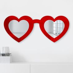 HEART EYES SUNGLASSES - 4ArtWorks Dorm Mirror, Reflective Wall, Sunglasses Wall, Wall Mirror Decor, Yoga Room Decor, Cool Shades, Bright Pop, Heart Shaped Frame, Star Struck