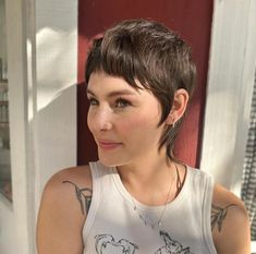 Short Shag Haircuts With Bangs, Shag Hairstyles With Bangs, Shag Haircuts With Bangs, Short Shag Haircut, Micro Pony, Very Short Bangs, Pixie Mullet, Platinum Pixie, Short Haircuts With Bangs