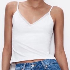 New Without Tags Zara Casual Camisole For Spring, Casual Zara Camisole For Spring, Zara White, Zara Tops, Color White, Zara, Womens Tops, Mesh, Trim