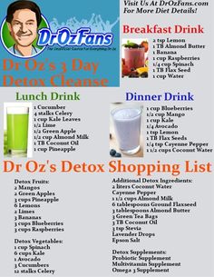 Dr Oz's 3 Day Detox Cleanse Drink Recipes & Printable Shopping List 3 Day Detox Cleanse, Detox Cleanse Drink, Cleansing Drinks, Full Body Detox, 3 Day Detox, Natural Detox Drinks, Fruit Displays, Resep Diet, Smoothie Detox