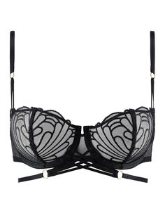 For the most fearless Queens! Comfortable, seductive and available up to cup size G, the L’Indomptable underwired half-cup bra features exclusive eye-catching embroidery framed with delicate see-through mesh. To add interest to the open, sexy cleavage, the base of the straps is split into three strips to reflect the bondage-style criss-cross design that highlights the bust. Crossover tie motifs, one of the line’s signature features, decorate the underbust bands of the bras in a contemporary bondage-inspired style They also have a triple base detail on the straps for a graphic look. Gold-coloured ring details on the straps and back of the briefs brighten the products Vertical seams for amazing lift without any padding The half-cup will provide support, comfort and seduction up to a G cup si Dita Von Teese Lingerie, Besame Cosmetics, Plus Size Tights, Half Cup Bra, Demi Cup Bra, Bra Size Guide, Body Harness, Demi Bra, Cross Designs