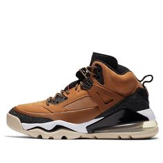 Nike Air Jordan Spizike 270 Boot CT1014-201 Leather High-top Breathable Sneakers, Breathable Leather High-top Sneakers For Streetwear, Casual Leather Basketball Shoes With Breathable Design, Leather High-top Jordan Shoes With Air Max Cushioning, Brown Dynamic Sports Sneakers, Dynamic Brown Sneakers For Sports, Brown Sneakers With Air Max Cushioning For Outdoor, Breathable Leather Jordan Shoes With White Sole, Casual High-top Jordan Shoes For Outdoor