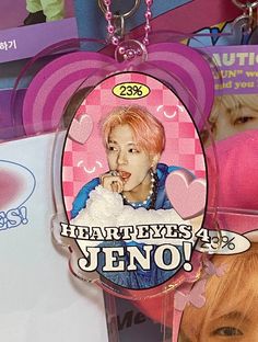 a keychain with an image of taehyyeon hanging from it's front