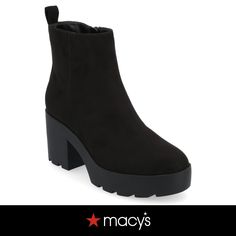 in stock Lug Sole Booties, Platform Block Heels, Journee Collection, Lug Sole, Black Booties, Bootie, Block Heels, Womens Boots, Shoe Accessories