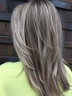 Grey Hair Lowlights, Brown Hair With Silver Highlights, Gray Blending, Grey Hair Color Silver, Grey Hair Journey, Blonde Layered Hair, Ash Blonde Hair Colour, Medium Length Curly Hair