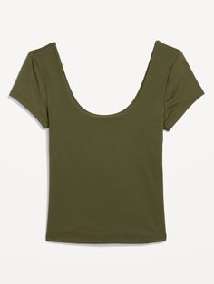 scoop neck scoop back short sleeves fitted hits below waist models are approx.  5'9" and wear sizes s (4), l (12), and xl (18)machine wash according to the care instruction label Green Scoop Neck T-shirt For Everyday, Fitted Casual Cropped T-shirt With Scoop Neck, Green Seamless Scoop Neck Tops, Casual Fitted Cropped T-shirt With Scoop Neck, Everyday Stretch T-shirt With Scoop Neck, Seamless Scoop Neck T-shirt For Spring, Scoop Neck Seamless T-shirt For Spring, Green Seamless Short Sleeve Top, Basic Green Seamless Tops