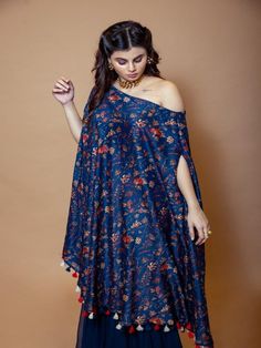 Blue Drop Shoulder Kaftaan with Sharara Pants (Set of 2) By  Shristi Chetani now available at Trendroots Kaftan With Pants, Off Shoulder Kaftan, Sharara Pants, Asymmetrical Hem, Pants Color, Best Deal, Blue Fabric, Asymmetric Hem, Drop Shoulder