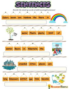 sentence worksheet for kids with pictures and words