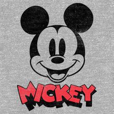 mickey mouse face with the word mickey on it's chest and red letters below