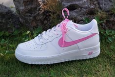 Exactly as shown in the pictures. Made in USA. Authentic Air Force 1 Sneakers. Fully Hand Painted. Applied Special Acrylic Paint for Shoes and Finisher for more Durability. Pink Custom Air Force, Paint For Shoes, Air Force 1 Sneakers, Painted Nikes, Custom Air Force 1, White Only, Logo Items, Star Shoes, Pink Nikes