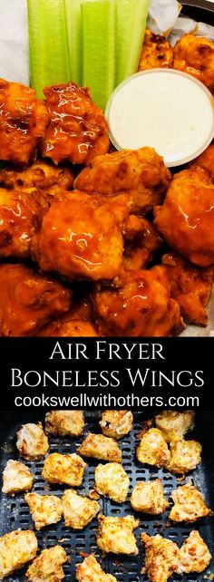 air fryer boneless wings and celery sticks