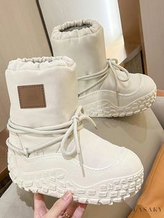 Lasaky - Classic White Canvas Winter Boots with Flatform Soles and Lace-Up Closure Black Heel, Casual Office, Winter Shoes, White Canvas, Brunei, Fashion Flats, Keep Warm, Laos, Black Heels