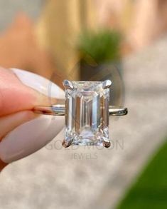 Radiant Cut Moissanite Ring, Radiant Cut Engagement Ring, Engagement Ring Moissanite, Radiant Cut Engagement Rings, Ring Bearer Outfit, Emerald Diamond Ring, Diamond Simulant, Ring Stacking