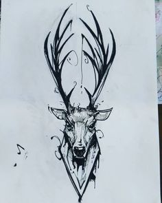 a drawing of a deer with antlers on it's head