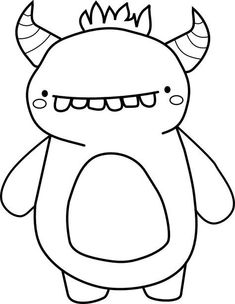 a cute little monster with horns on it's head is outlined in black and white