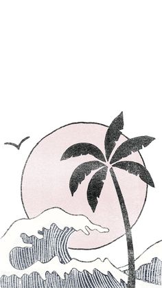 a drawing of a palm tree on the beach