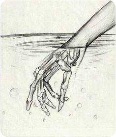 a drawing of a hand reaching into the water