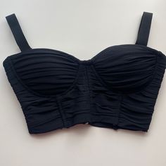 Available In Black Bustier Top Padded Bra Cups No Boning Adiustable Straps Back Zipper Closure 95%Polyester 5% Spandex Imported Batch #05 Fitted Black Top With Straps, Black Ruched Crop Top For Party, Black Bustier Top, Girly Fits, Black Bustier, Padded Bra, Bustier Top, Padded Bras, Bra Cups