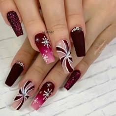 Christmas nails, winter nails, candy nails, coffin nails, gel nails, glitter nails Gorgeous Nails Winter, December Nails Christmas Xmas, Chris Nails, Holiday Nails Coffin, Fancy Christmas Nails, Christmas Nail Art Red, Bling Christmas Nails, Holiday Glitter Nails, Purple Christmas Nails