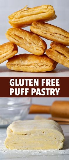 gluten free puff pastry is stacked on top of each other