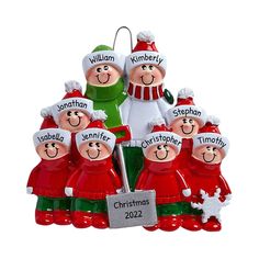 a family ornament hanging from a christmas tree