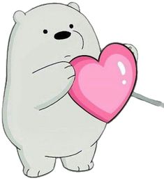 a polar bear holding a heart shaped object