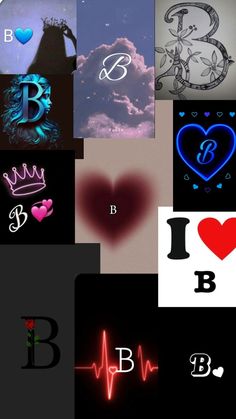 some different types of logos and symbols in the shape of heart, letter b, i love