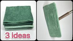 three pictures showing how to clean towels with a cloth and a wooden handled brush on the side