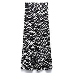 Zara Nwt Polka Dot Print Midi Skirt Size S Ecru/Black High-Waisted Skirt. Side Hidden In-Seam Zip Closure. Outer Shell 100% Viscose Imported Bundle And Save Chic Polka Dot Long Skirt, Elegant Polka Dot Bottoms For Spring, Elegant Polka Dot Spring Bottoms, Chic Polka Dot Midi Skirt, Elegant Polka Dot Flowy Skirt Bottoms, High Waisted Black Skirt, Zara Skirts, Printed Midi Skirt, Polka Dot Print