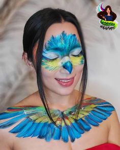 Parrot Costume Makeup, Bird Makeup Halloween, Bird Face Painting, Parrot Makeup Halloween, Bird Face Makeup, Blue Bird Makeup, Parrot Face Paint, Parrot Makeup