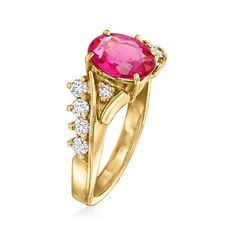 Ross-Simons - C. 1990 Vintage 1.30ct Pink Tourmaline, .50ct t. w. Diamond Ring Oval Cut Size 6.5. C. 1990. A gorgeous twist on a timeless style from our Estate collection! Featuring a vibrant 1.30 carat oval pink tourmaline that glows at the center. Set in a gentle wave design, the .50 ct. t. w. round brilliant-cut diamonds sparkle as they draw the eye toward the rosy gemstone. Crafted in glamorous 18kt yellow gold, this ring is a unique choice for an engagement. 5/16" wide. Diamond and pink tou Diamond Ring Oval, Pink Tourmaline Ring, Ring Setting, Ring Oval, Tourmaline Ring, Wave Design, Round Brilliant Cut Diamond, Pink Tourmaline, Round Brilliant Cut