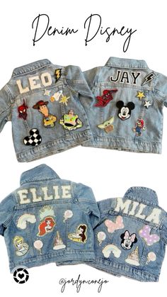 Denim jacket- customized jacket- Disney jacket- denim- family Disney trip   Follow my shop @Jordyn_Conejo on the @shop.LTK app to shop this post and get my exclusive app-only content!  #liketkit #LTKstyletip #LTKkids #LTKfamily @shop.ltk https://liketk.it/4CDA5  #disneyland #disneyworld Minnie Mouse Disney Outfit, Diy Disney Outfits, Disney Patch Sweatshirt, Disney Jean Jacket, Mommy And Me Disney Jean Jacket, Disney Patch Jacket, Disney Winter Outfits, Disney Patch Jean Jacket, Customized Jacket