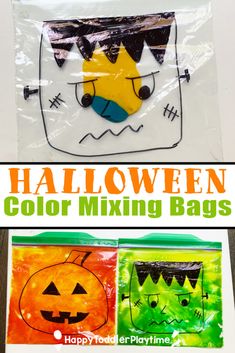 halloween color mixing bags for kids to make