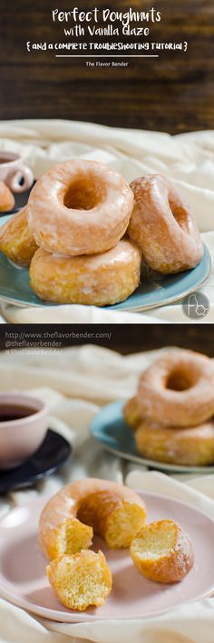 there are two plates with donuts on them and one has been placed in front of the other