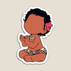 a baby sitting on the ground with her hands folded in front of her face sticker