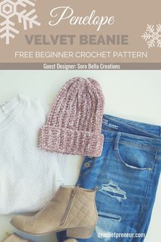 a knitted hat, jeans and boots are featured in the front cover of an ebook