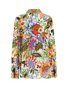 Straight line silk crepe de Chine blouse with an all over multi coloured bouquet inspired print, front button fastening, classic collar, regular fit. Composition: 100% SE | Etro Women's Blouse in Print On White Base | SS24 Designer Multicolor Floral Print Blouse, Designer Multicolor Floral Print Shirt, Multicolor Printed Silk Shirt, Elegant Multicolor Floral Print Shirt, Designer Multicolor Print Tops For Spring, Summer Silk Shirt With Floral Print, Designer Spring Blouse With Floral Print, Multicolor Silk Shirt For Spring, Silk Shirt With Floral Print For Summer