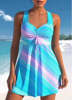 Color:Cyan;Size:S;Size:M;Bra Style:Padded;Support:Wire Free;Pad Style:Removable;Strap Style:Adjustable;Package Contents:1 X Swimdress , 1 X Shorts;Occasion:Sport; Trendy Tankini, Bathing Suit Shorts, Plus Size Tankini, Printed Tankini, Striped Swimsuit, V Neck Tank Top, Stylish Plus, Tankini Set, Sierra Leone