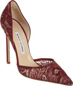 ♥♥♥ Manolo Blahnik Pumps, Manolo Blahnik Heels, Lace Pumps, Shoe Gallery, Red High Heels, Chic Shoes, Famous Footwear, Red High, Gorgeous Shoes