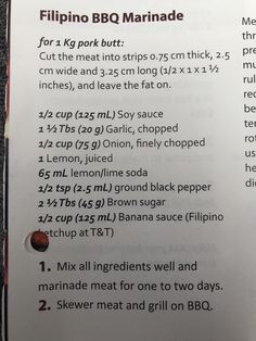 a recipe book with instructions on how to make bbq marinade