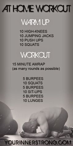 a black and white photo with the words at home workout