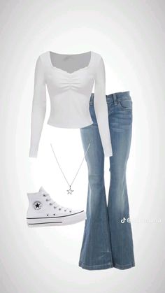 Bell Bottom Jeans Outfit School, Cheap Medium Wash Flare Jeans, Sixth Grade Outfits, Cheap Everyday Fitted Flare Jeans, Cute Outfits For School Flare Jeans, Outfit Ideas For 6th Grade, Outfits To Wear To A Birthday Party, White Flared Jeans Outfit, Latina Clothes Style