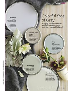 some white paint colors are on the cover of a magazine, and there is an image of