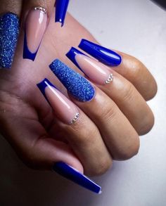 Blue Prom Nails, Dark Blue Nails, Aqua Nails, Formal Nails, Simple Acrylic Nails, Pink Nail, Silver Nails