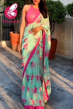 Multicolored Printed Satin Georgette Peach Satin Taping Saree Dj Movie, Floral Sarees, Dressing Ideas, Floral Saree, Padded Blouse, Saree Blouse Patterns, Designer Saree Blouse Patterns