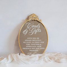 a plaque that reads, gifts will be opened privately we want to enjoy our special occasion and appreciate not just your present