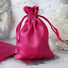 12 Pack | 4x6inch Fuchsia Satin Drawstring Wedding Party Favor Gift Bags Hot Pink Bag, Candy Jewelry, Wedding Gift Bags, Wedding Favor Bags, Satin Bags, Wedding Gift Favors, Magical Unicorn, Satin Color, Wedding Party Favors